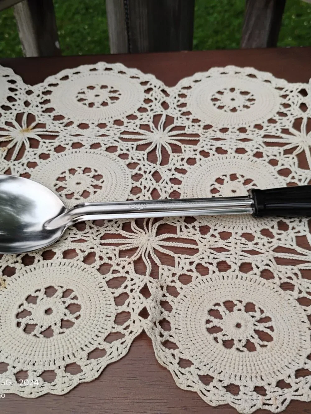 Vollrath 6014-1 Solid Serving Spoon Black Plastic Handle Stainless Steel vintage